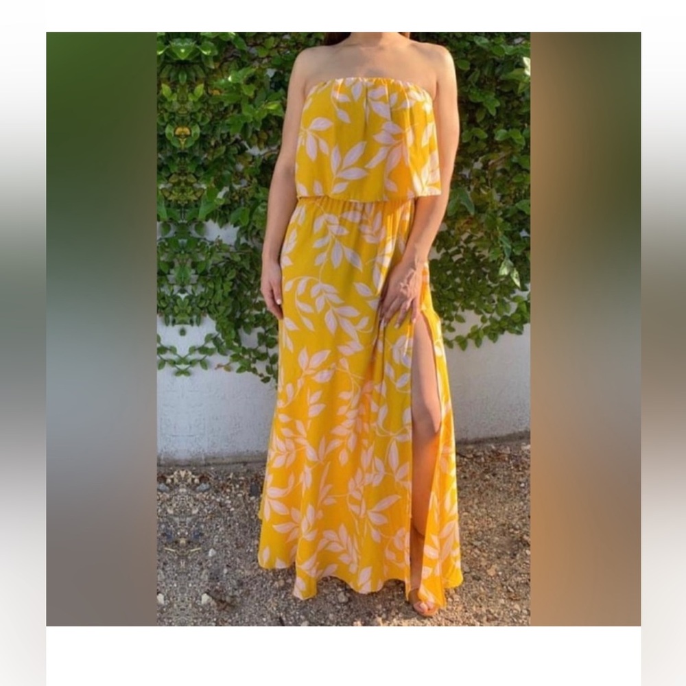 Tyche Bright Yellow With Leaf Pattern Cinched Wai… - image 3